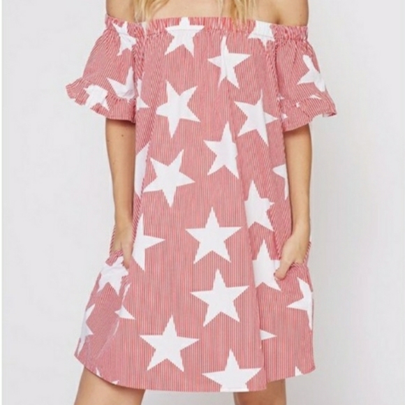Star Printed Off Shoulder Dress - Picture 2 of 7